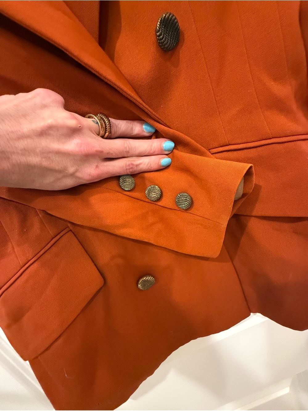 bebe Double-Breasted Orange Blazer with Gold Buttons - Picture 4 of 7